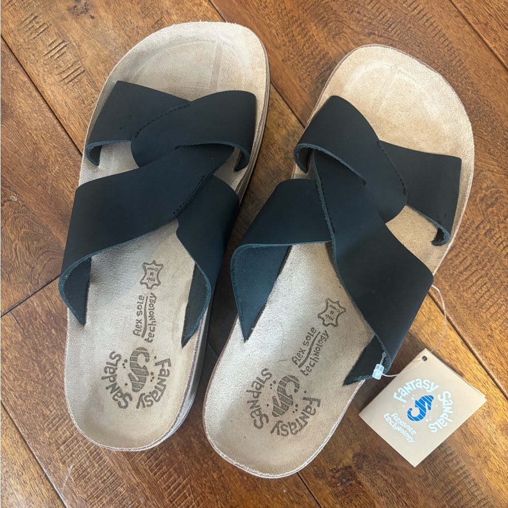 NWT Fantasy Sandals Black Women's Slide Sandals made in Greece